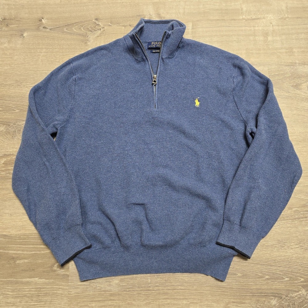 Polo Ralph Lauren Pima Cotton 1/4 Zip XL Blue Sweater Pullover Preppy Casual